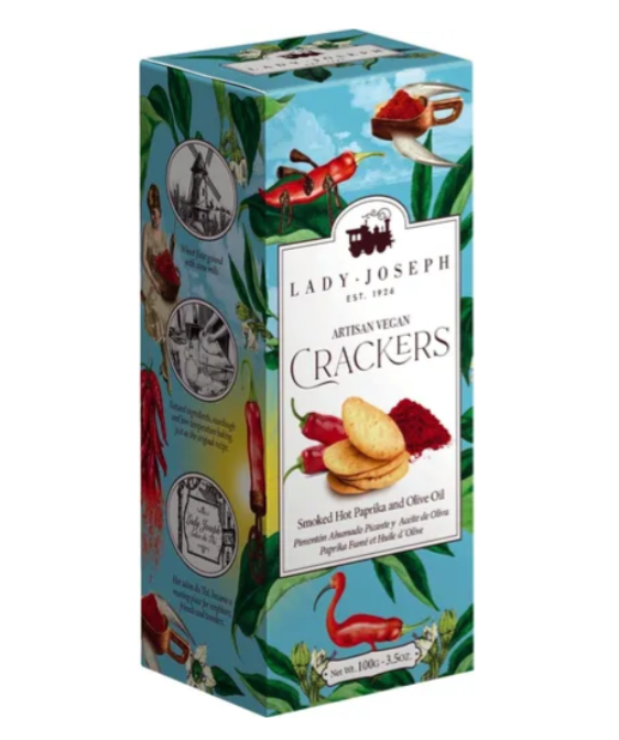 Crackers veganos artesanales con pimentón ahumado picante y aceite de oliva. Crackers crujientes y extrafinas, sin aditivos ni colorantes para disfrutarlas solas o acompañadas de tus aperitivos favoritos.